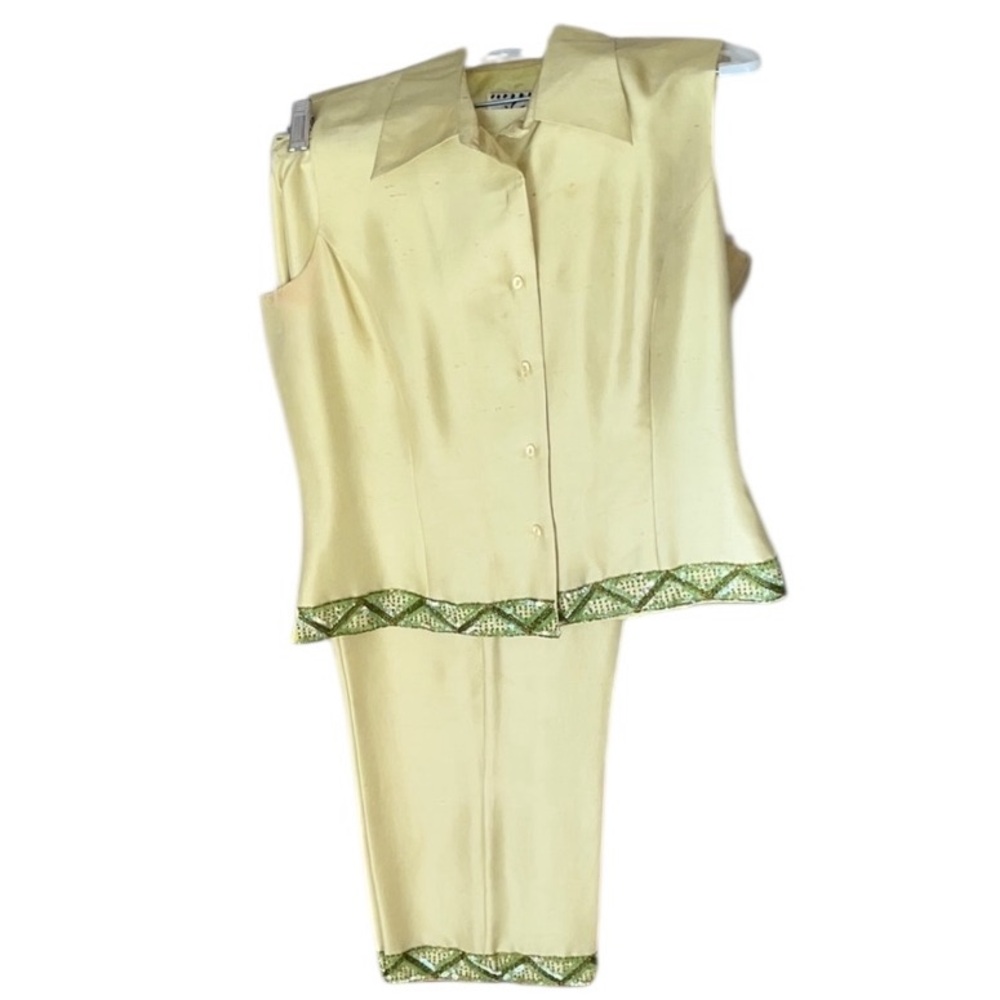 ICE size large green Shantung silk with sequin detail in hem 2 piece set